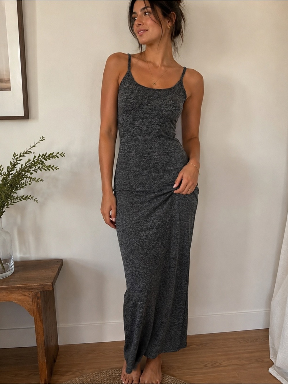 Aritzia BABATON  Gray and White Marled Knit contour dress